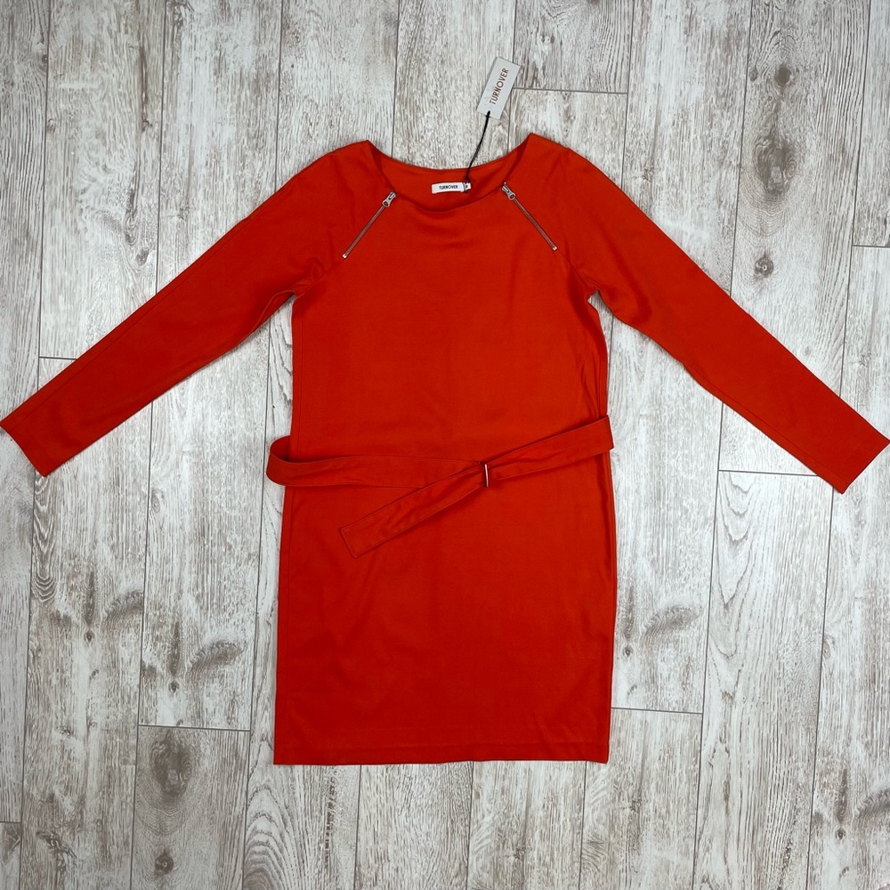 TURNOVER 38 Orange Long Sleeve Dress with Belt